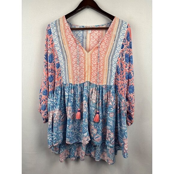Sea Bird Tops - Women’s Sea Bird Size 16 Blue, Orange, & White Floral Blouse